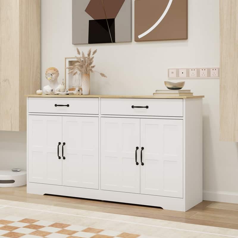 55.91" Farmhouse Style Sideboard Buffet Cabinet,Storage Cabinet with 2 Drawers and 4 Doors