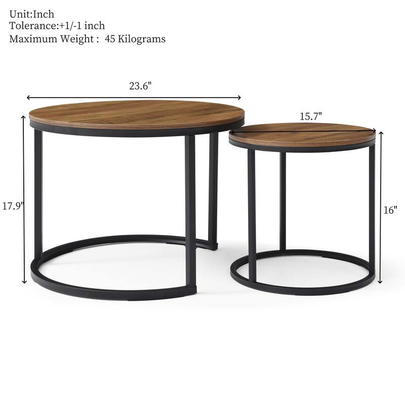 Set of 2 Coffee Table Nesting Side Round End Table Top Sturdy Metal Frame Desk Centerpiece