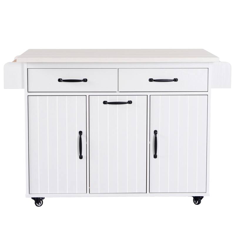 51.06'' Particle Board Kitchen Island with Drop Leaf, RollingWheels, Spice Rack, Towel Rack and Drawers