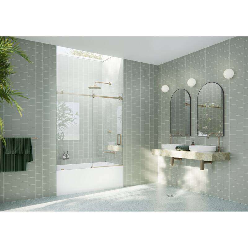 Glass Warehouse 52 in. - 56 in. x 60in. Frameless Bath Tub Sliding Shower Door with Square Hardware