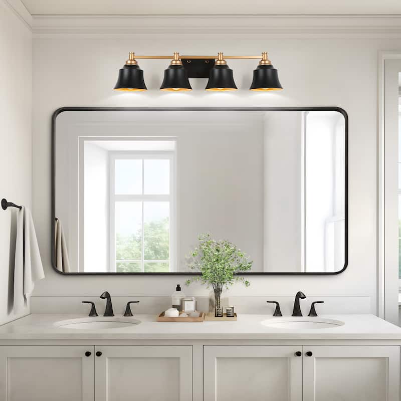 Mid-Century Modern 4-Light Bathroom Vanity Light Black Gold Wall Sconce - L 30"* W 7.5"* H 7"
