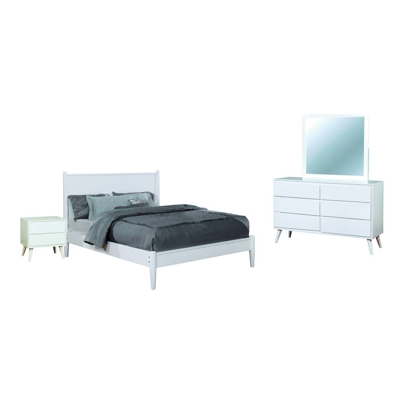 Fopp Mid-Century Modern White Wood 4-Piece Platform Bedroom Set by Furniture of America
