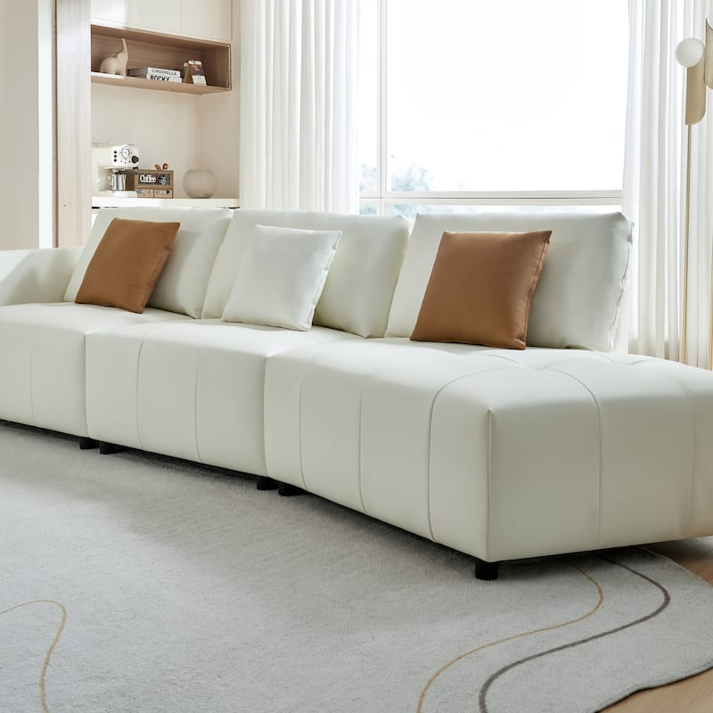 Real Leather Sectional Sofa 3 Seat Couch Sets for Living Room, White