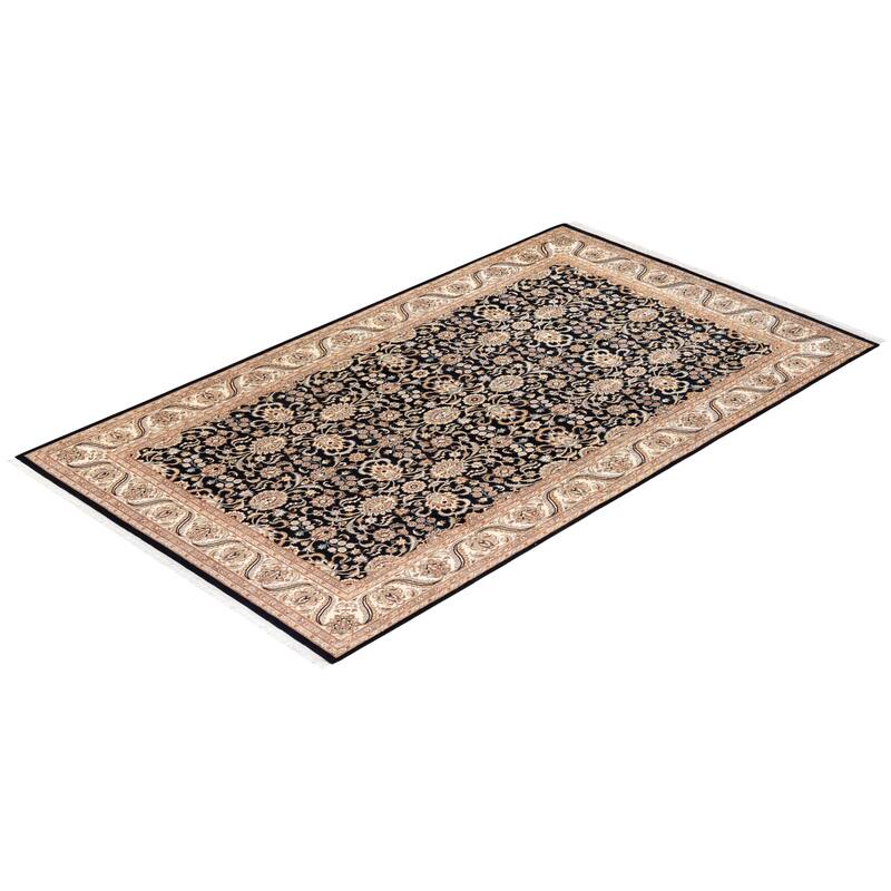 Overton Hand Knotted Wool Traditional Oriental Black Area Rug - 6' x 9'