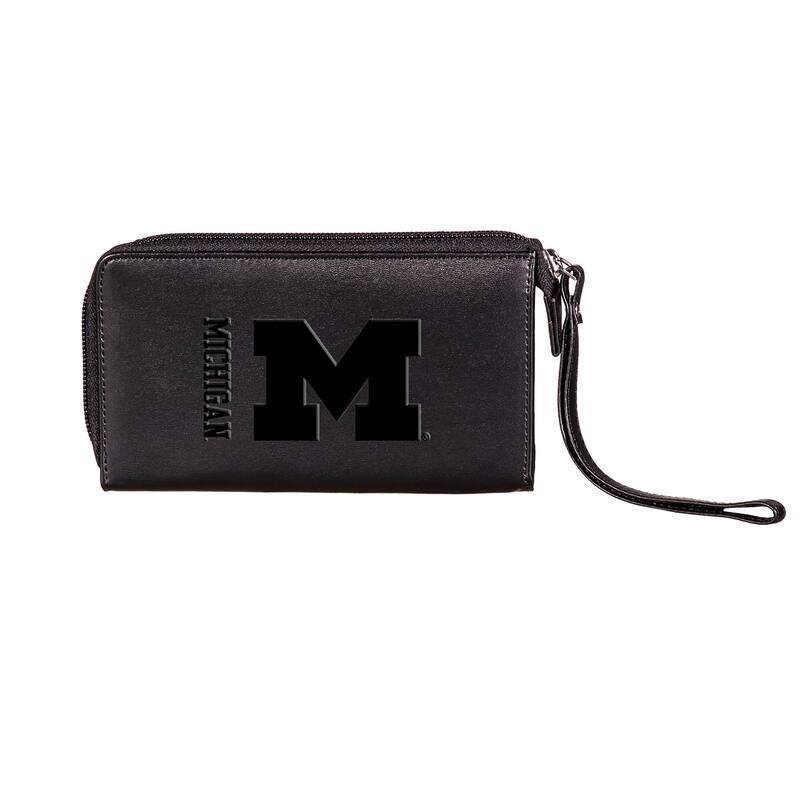 Black Hybrid Leather Cell Phone Wristlet Wallet, University Of Michigan - 4" x 7"