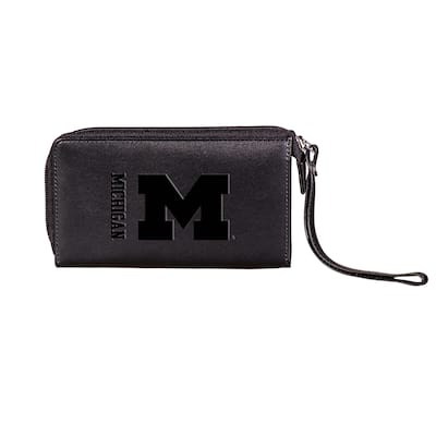 Black Hybrid Leather Cell Phone Wristlet Wallet, University Of Michigan - 4" x 7"
