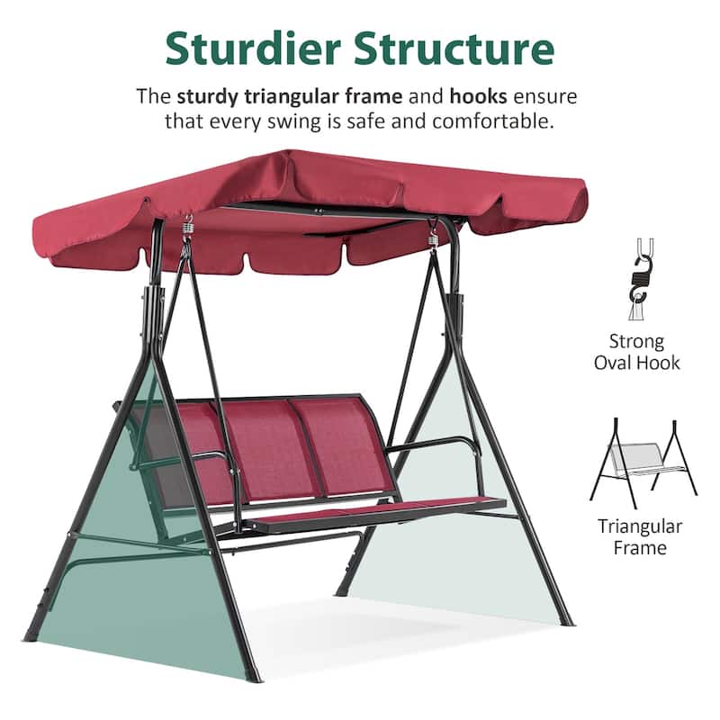 MCombo Outdoor Patio Canopy Swing Chair 3-Person, Steel Frame Textilence Seats Swing Glider, 4507