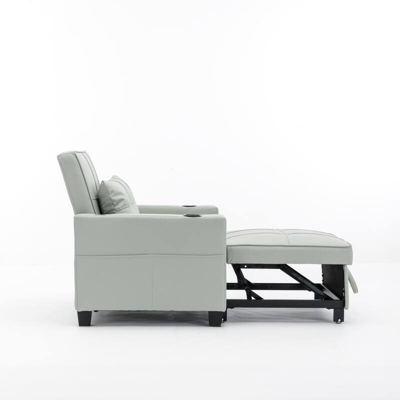 Leather Futon Armchair Bed with USB, Cup Holders & 3-Position Backrest