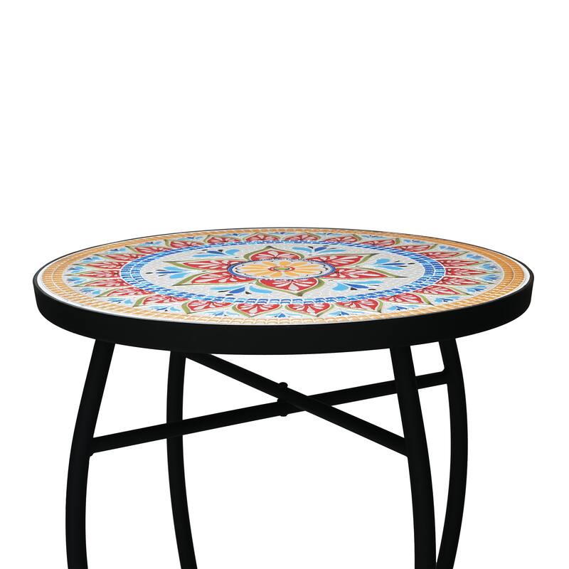 Han Outdoor Round Ceramic Tile Side Table with Iron Frame by Christopher Knight Home