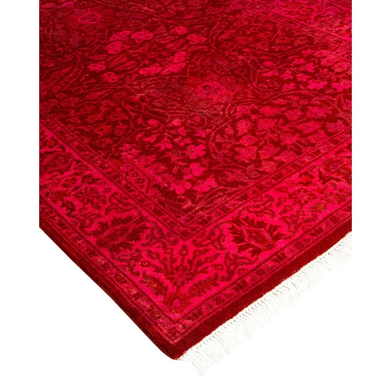 Overton Hand Knotted Wool Vintage Inspired Modern Contemporary Overdyed Red Runner Rug - 2' 7" x 9' 10"
