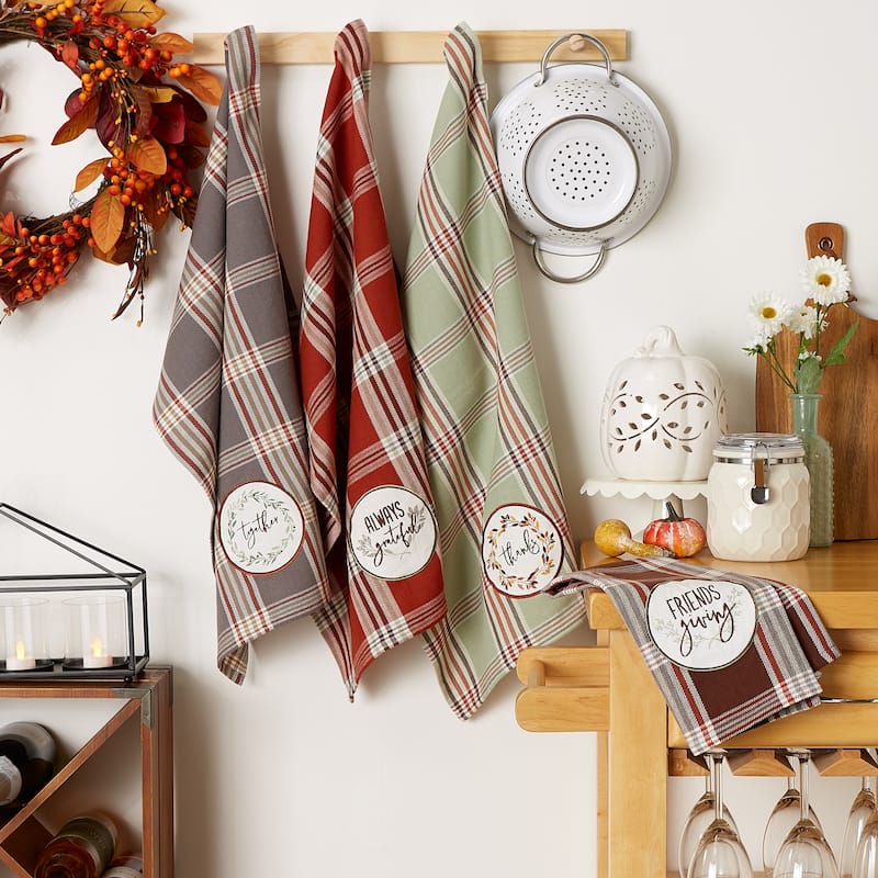 DII Thanksgiving Cozy Picnic, Plaid Dishtowel Set of 4