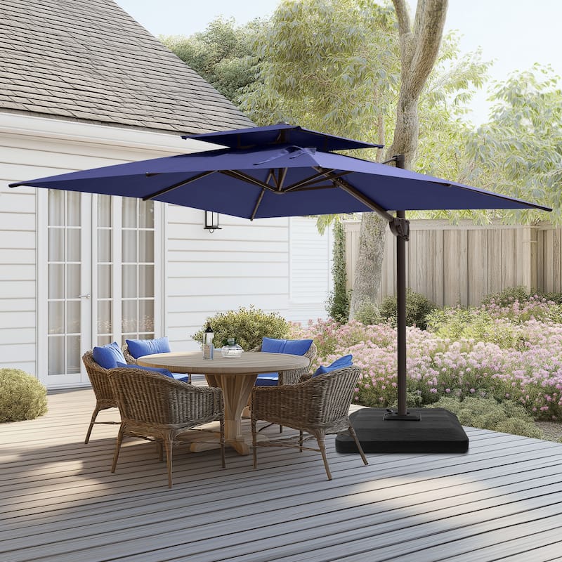 9 FT x 12 FT Outdoor Patio Dual Top Umbrella Cantilever Offset with Premium Base