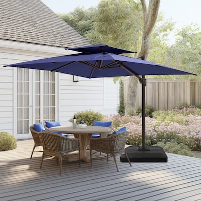 9 FT x 12 FT Outdoor Patio Dual Top Umbrella Cantilever Offset with Premium Base