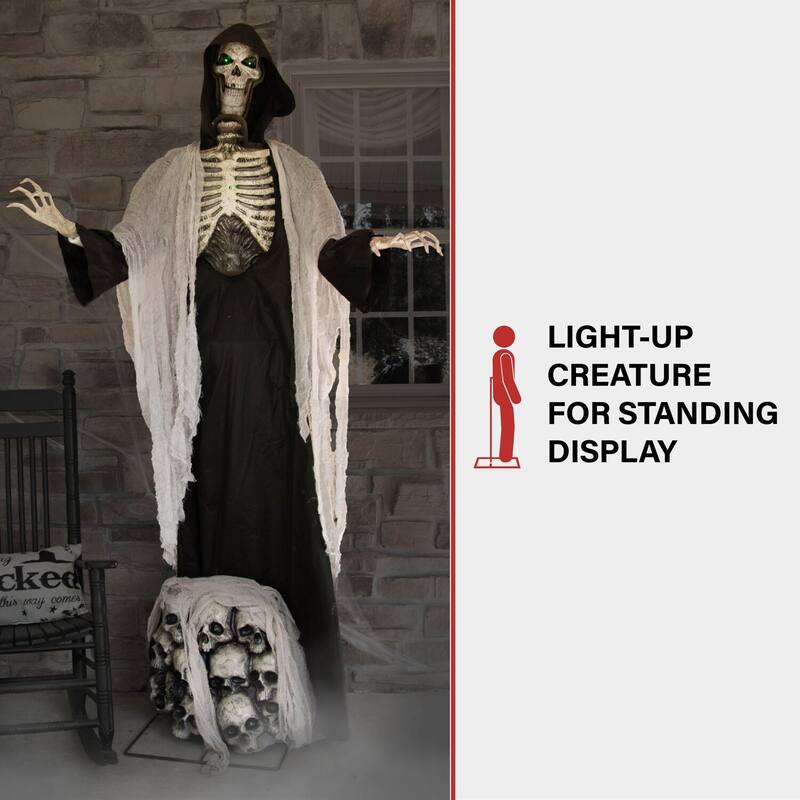 Haunted Hill Farm 7-Ft. Tall Ajal the Graveyard Ghoul, Battery-Operated Scary Halloween Prop with Light-Up Eyes and Chest