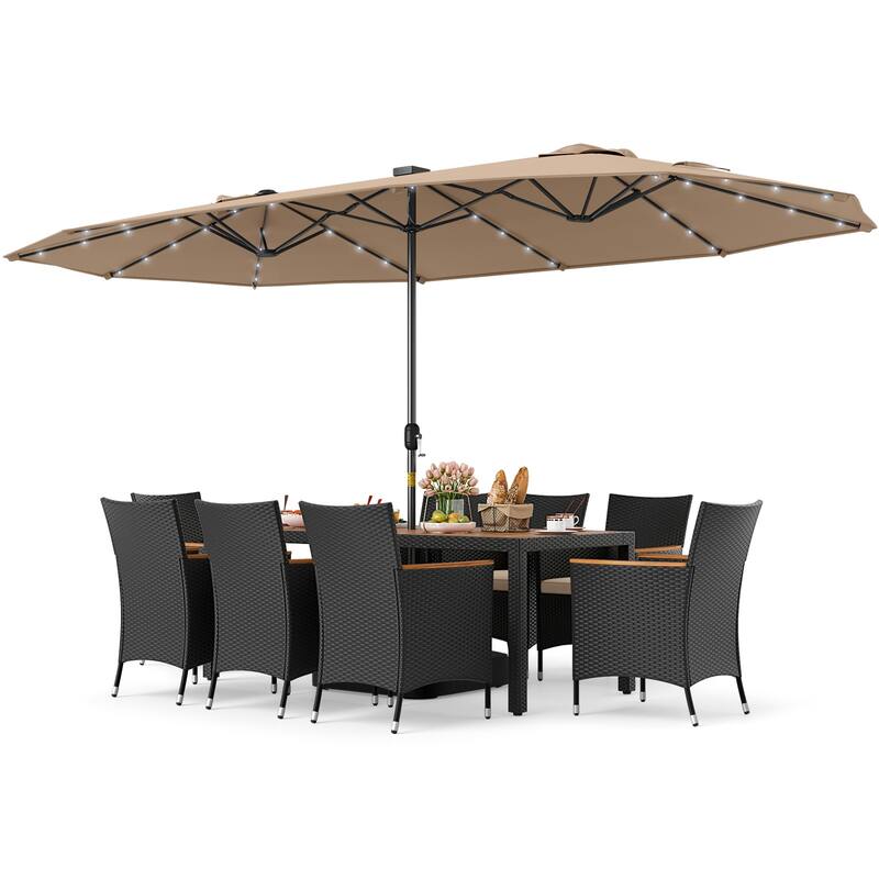 Gymax Set Of 11 Patio Dining Set w/ 15ft Double-Sided Patio Umbrella
