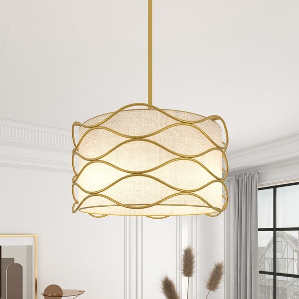 Acroma 4-light Modern Wave Frame Drum Chandelier with Fabric Shade