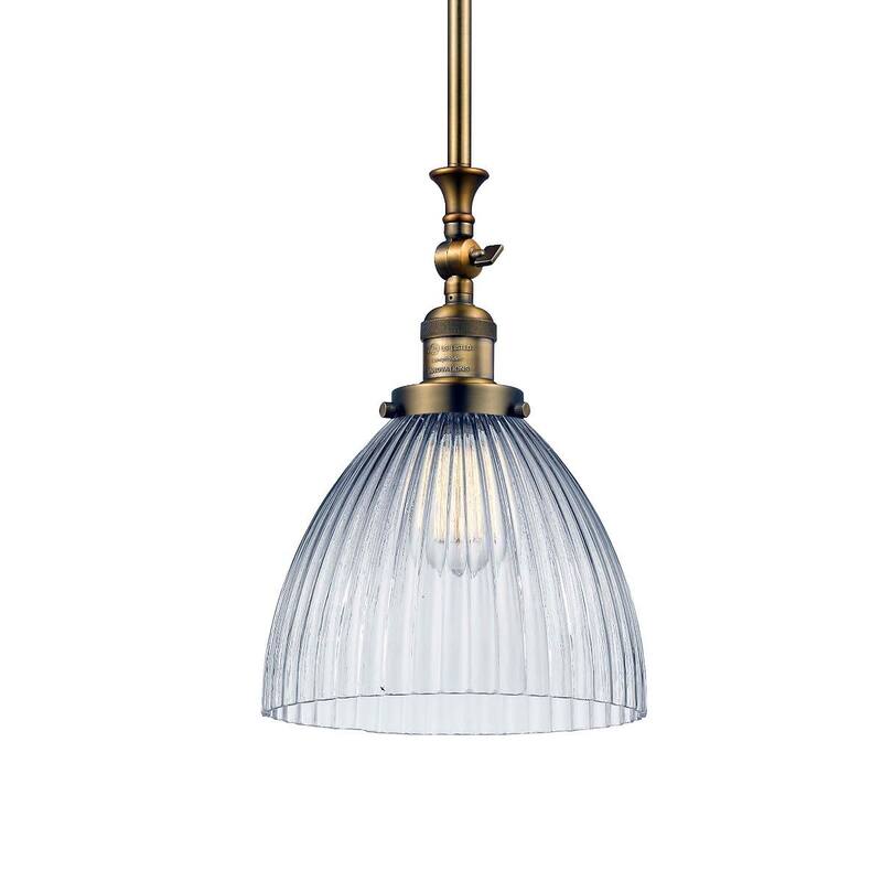 Innovations Lighting Seneca Falls Single Light 10" Wide Mini Pendant - Brushed Brass / Clear Halophane