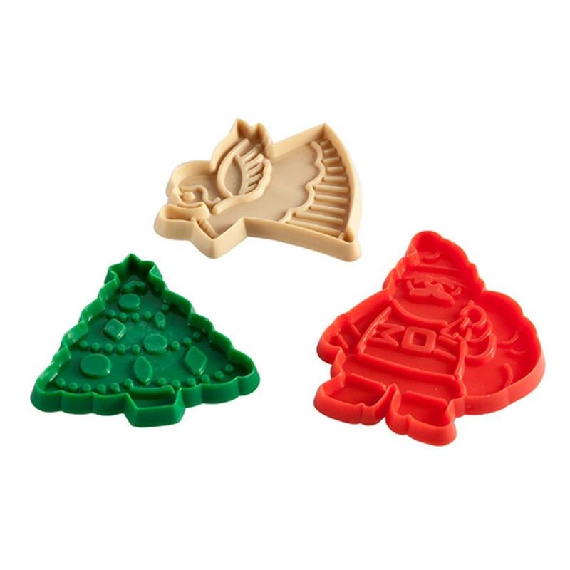 Hutzler 3-Piece Noel Christmas Cookie Cutter Set, Santa Angel Tree Shapes, Holiday Baking Tools with Handles - Red, White, Green
