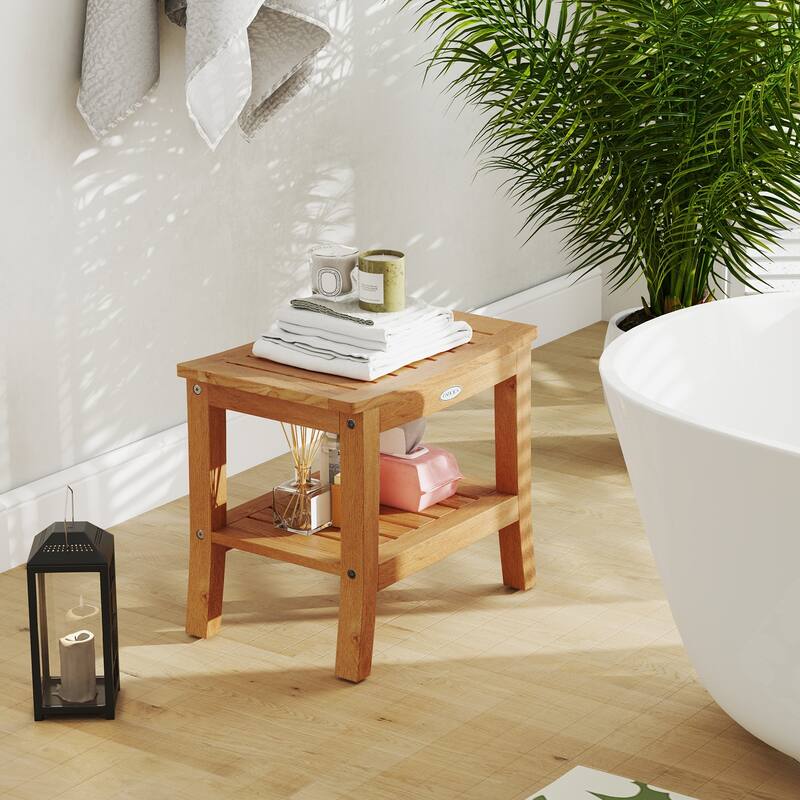 Gymax 20'' Non-slip Shower Bench w/ Storage Shelf Curved Top &