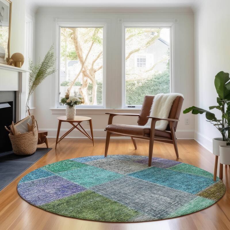 Premium Washable Super Soft Vintage Global Mayfield Rug - Green - 8' x 8' - Round