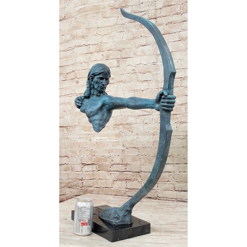 Native American Indian Bow Archer Abstract Bronze Statue Sculpture Blue Green Patina 33 Inches X 23 Inches