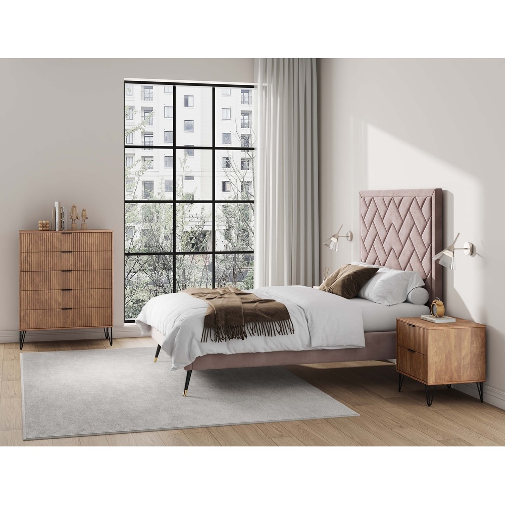 Manhattan Comfort2-Piece DUMBO Modern  5-Drawer Tall Dresser and DUMBO Modern Nightstand 2.0 in Olive Green