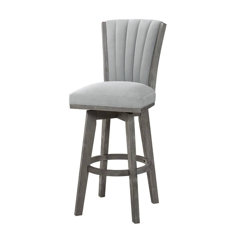 Core Set of 2 Swivel Barstool Chairs, Gray Wood, Channeled Velvet