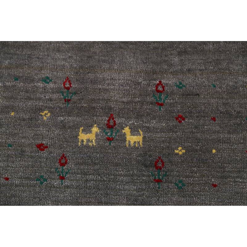 Tribal Gray Gabbeh Oriental Area Rug Hand-Knotted Wool Carpet - 6'1"x 8'6"
