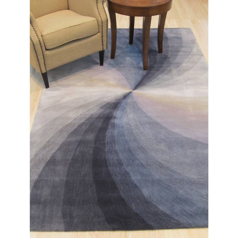 Hand-Tufted Blue Wool Contemporary Swirl Rug, 7'9 x 9'9, Elegant Soft Texture - L