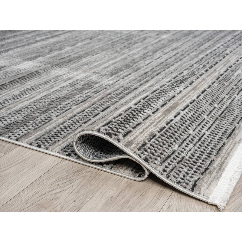 Olivia Collection Cream/Onyx Contemporary Abstract Stripe Area Rug