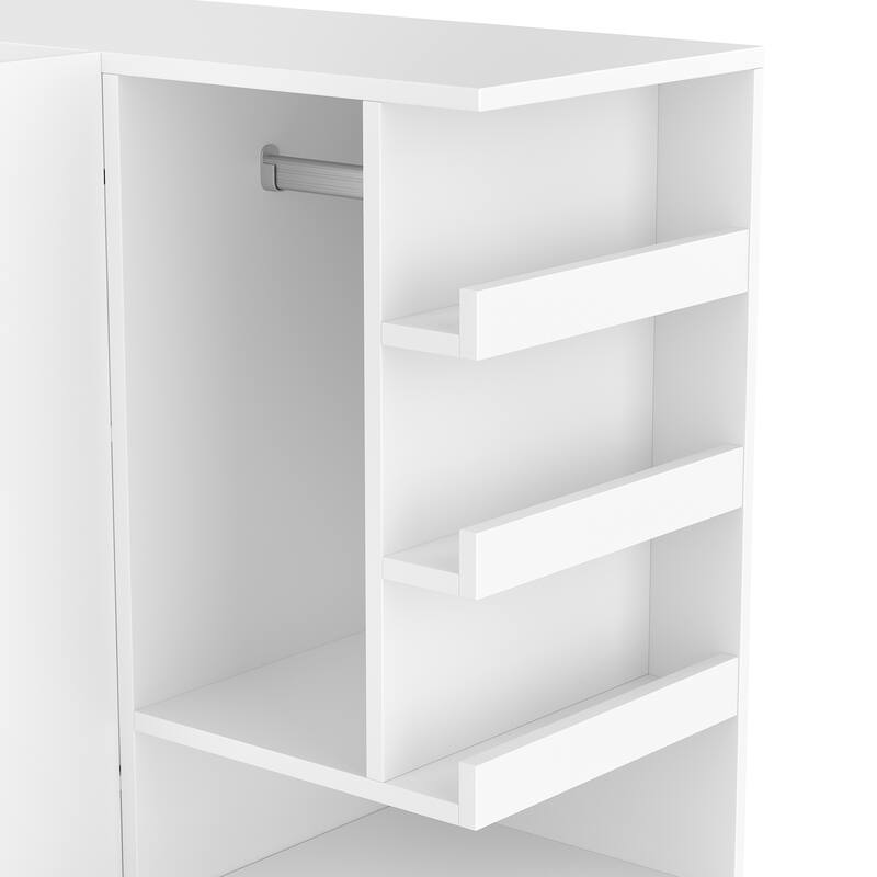 Bedroom Armoire, Wooden Wardrobe Cabinet and Foldable Desk Into One Multifunctional Unit