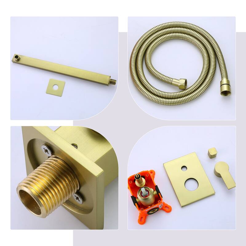 Luxury High-pressure Rain Shower Head Gold with Handheld Spray and Hose