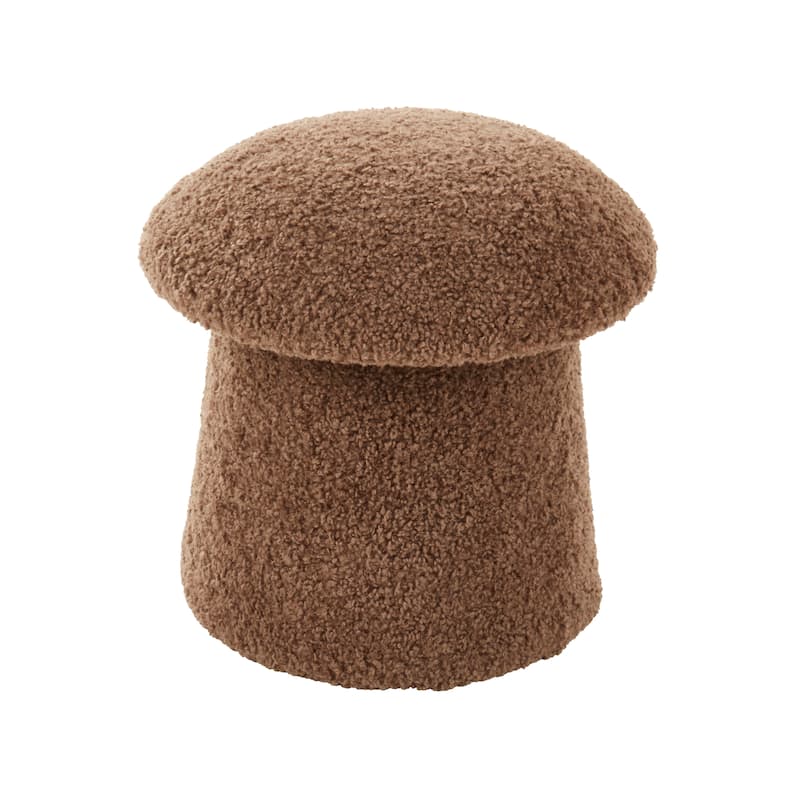 Mushroom Storage Ottoman – Sherpa Footrest with Hidden Storage, Decorative Accent Stool for Living Room or Bedroom - 17"x18" - Brown