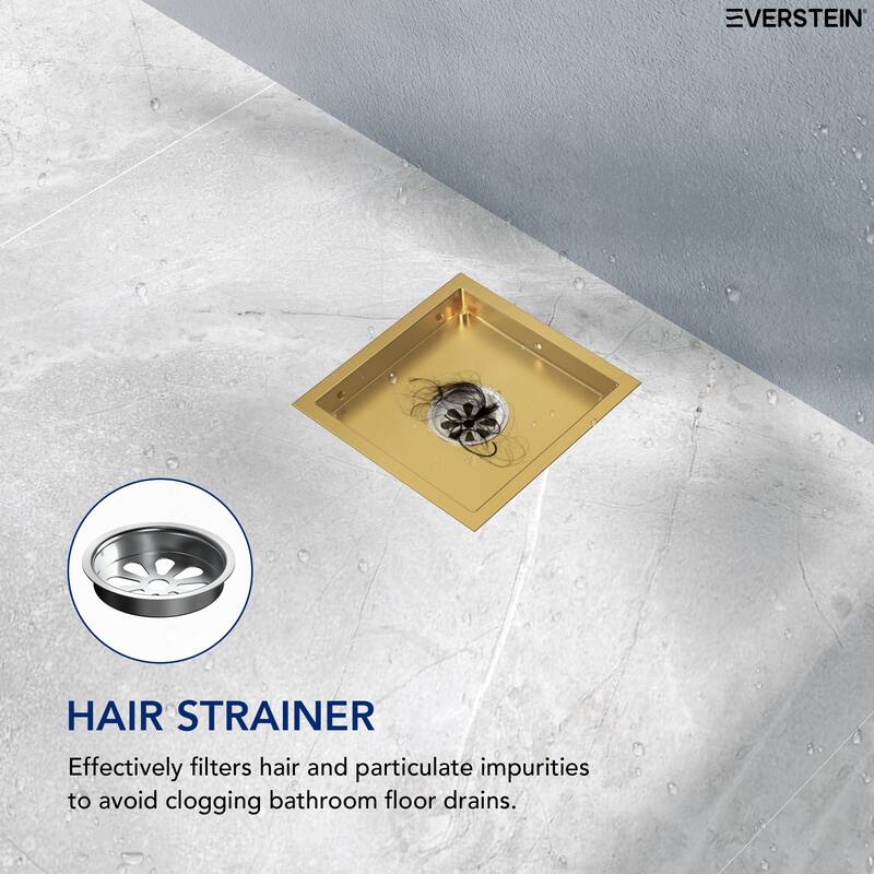 6"x6" Stainless Steel Square Shower Drain With Drain Cover