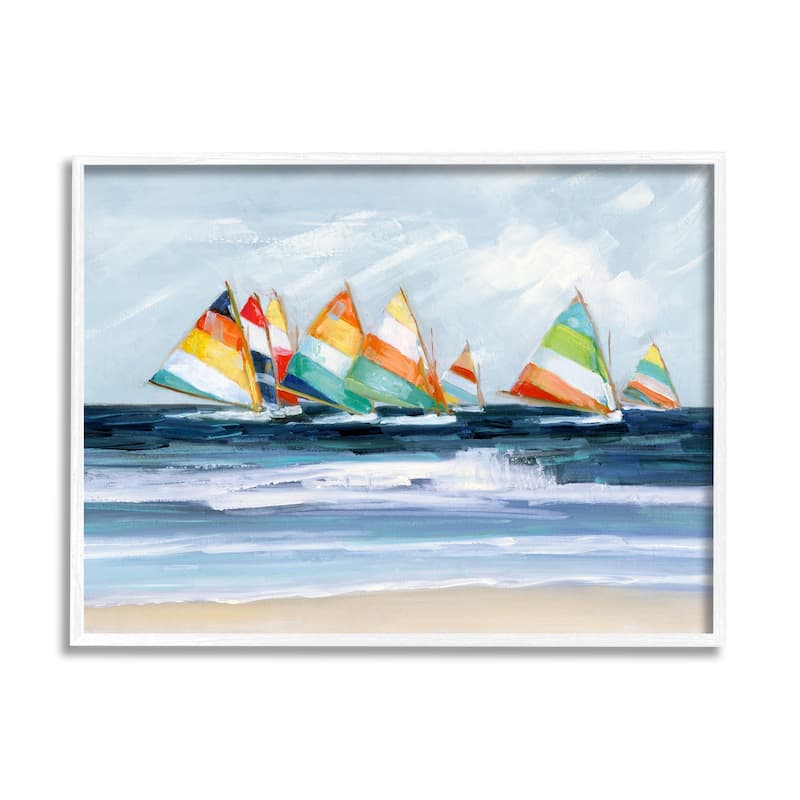 Stupell Shoreline Sailboat Race Striped Sails Coastal Painting Framed Wall Art - Orange