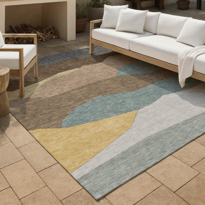 Machine Washable Indoor/ Outdoor Modern Dacono Chantille Rug - Brown - 8' x 10'