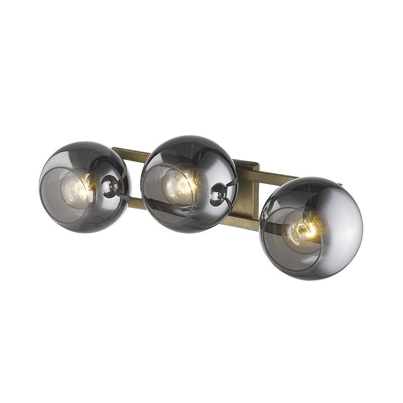 Modern Brass Flush Mount Wall 3-Light with Smoke Glass Shades and Dimmable E26 Fixture Damp Rated Indoor Use
