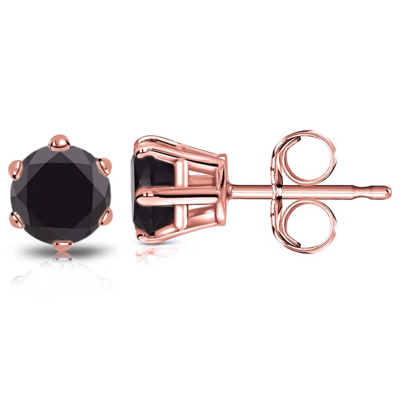 Auriya 14k Gold 1 1/2ctw Black Diamond Stud Earrings 6-Prong - Rose