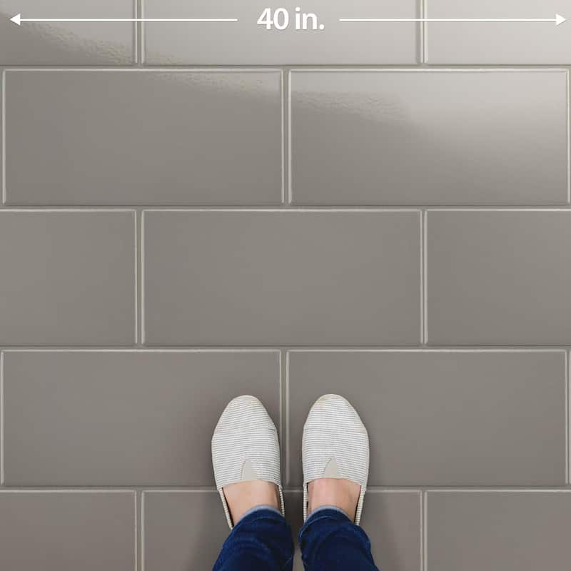 Merola Tile Piscina Brick Glossy Dark Grey 9-5/8" x 19-1/2" Porcelain Floor and Wall Tile
