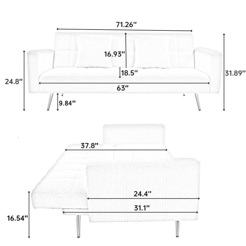 71.7" Teddy Velvet Sofa Bed with Two Deluxe Cushions