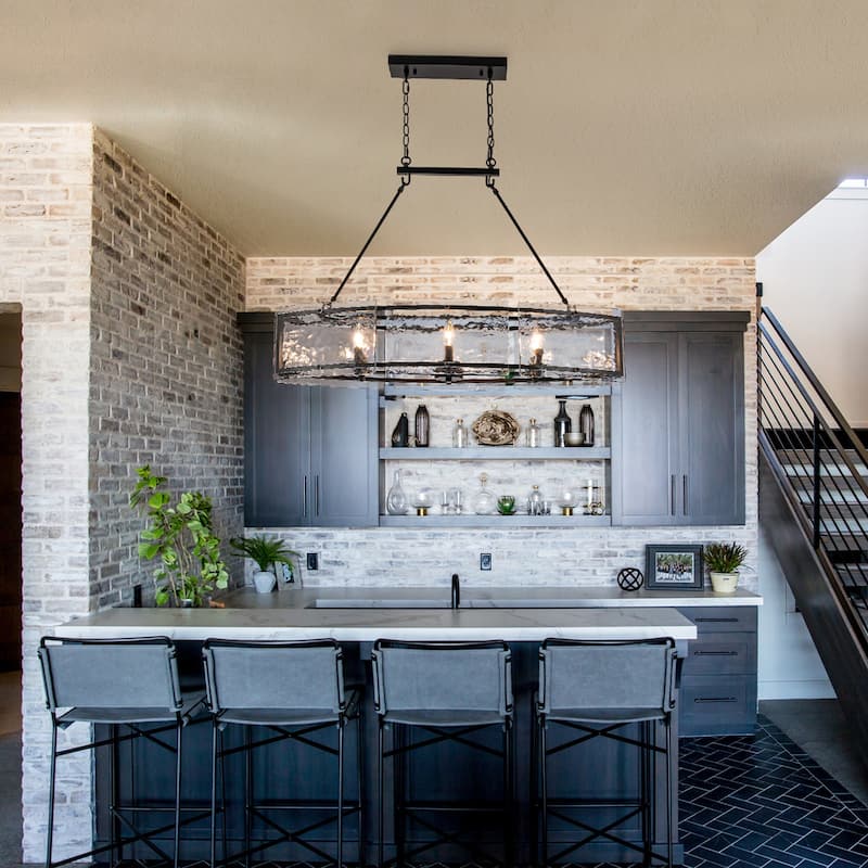 39.4" Linear 6-Light Textured Glass Chandelier Farmhouse Kitchen Island Pendant Light