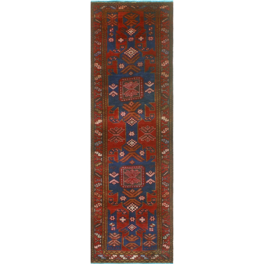 Fine Vintage Distressed Anoushir Red/Blue Runner - 3'2" x 9'9"