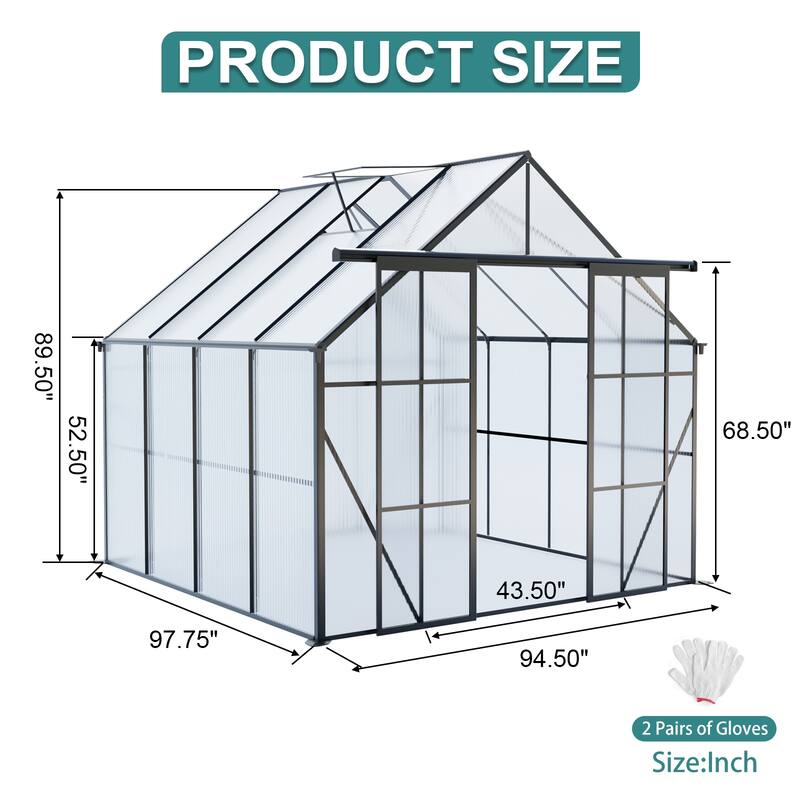 Walk-In Outdoor Greenhouse for Plants Vegetables Flowers with Adjustable Roof Two Sliding Doors