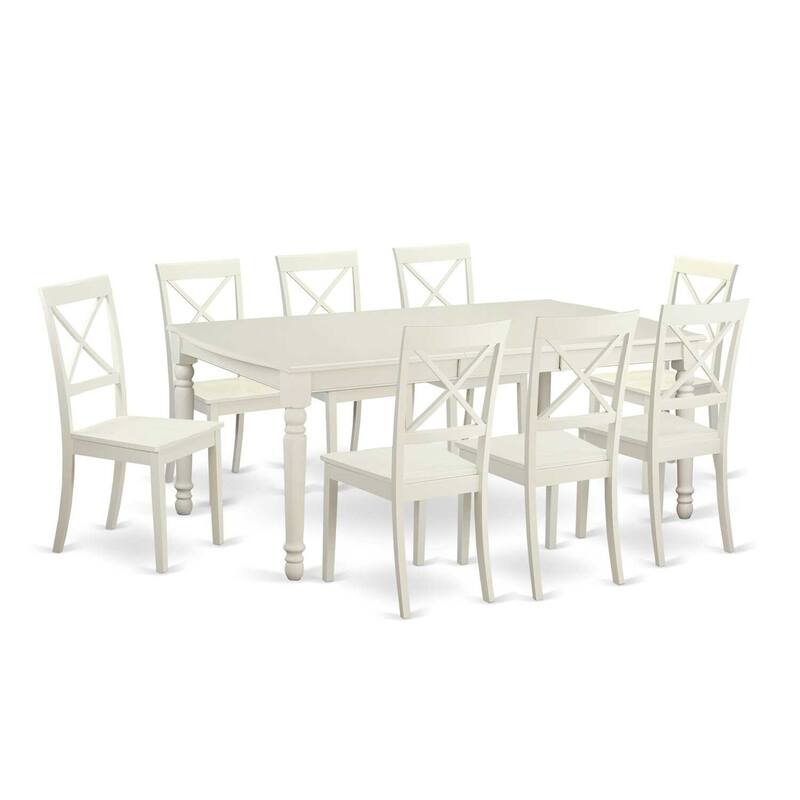 Modern Dining Table Set - 9Pc Table & Chairs - Linen White Finish - Butterfly Leaf Design - Kitchen Dinette Set