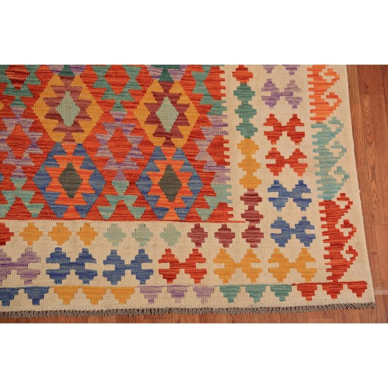 Reversible Kilim Oriental Area Rug Hand-Woven Wool Carpet - 8'1" x 10'4"