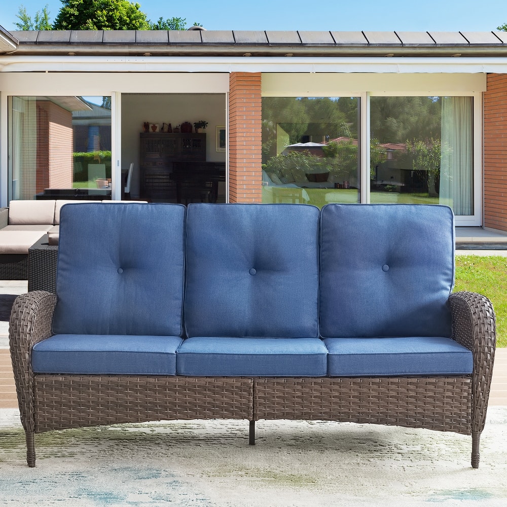 Outdoor Wicker Patio Sofa with Deep Seating