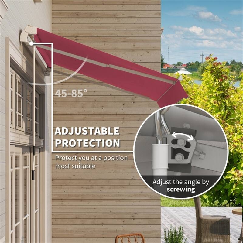 Retractable Patio Polyester Awning with Adjustable Handle and UV Rain Protection for Patio or Balcony - 116.25" W x 96.5" D