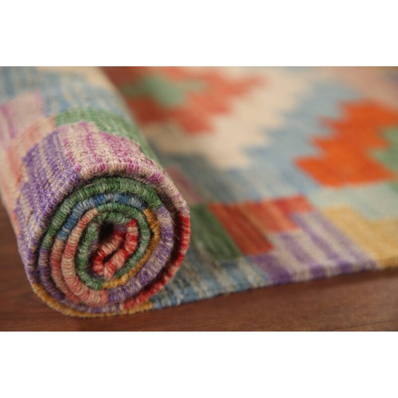 Reversible Kilim Rug Hand-Woven Multi-Color Foyer Wool Carpet - 3'3"x 5'0"