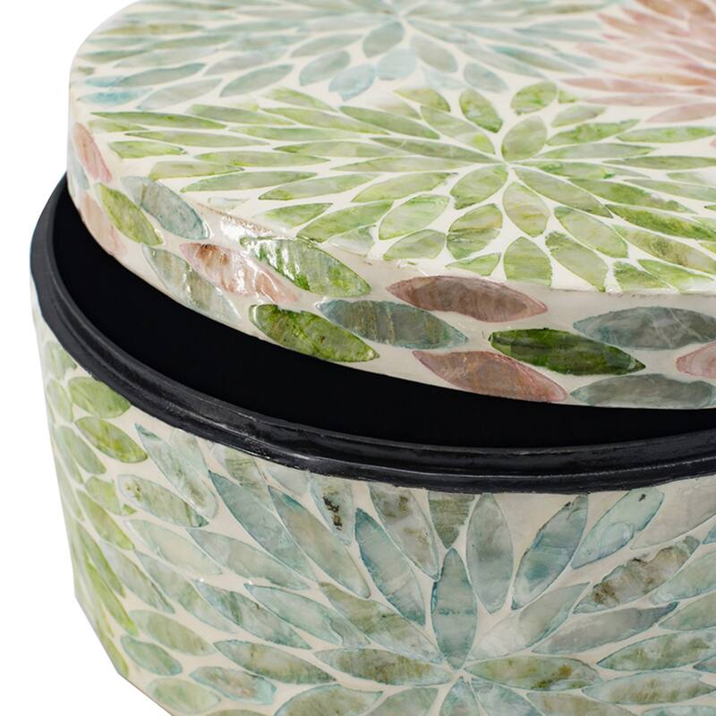 Floral Design Capiz Box - 10" - Green and Pink