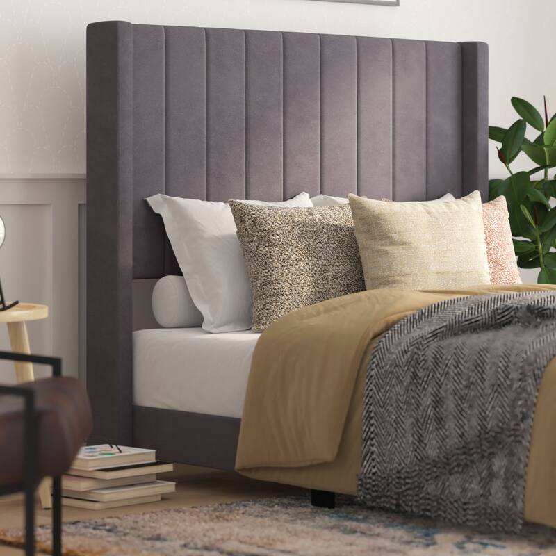 Upholstered Platform Bed with Wingback Headboard
